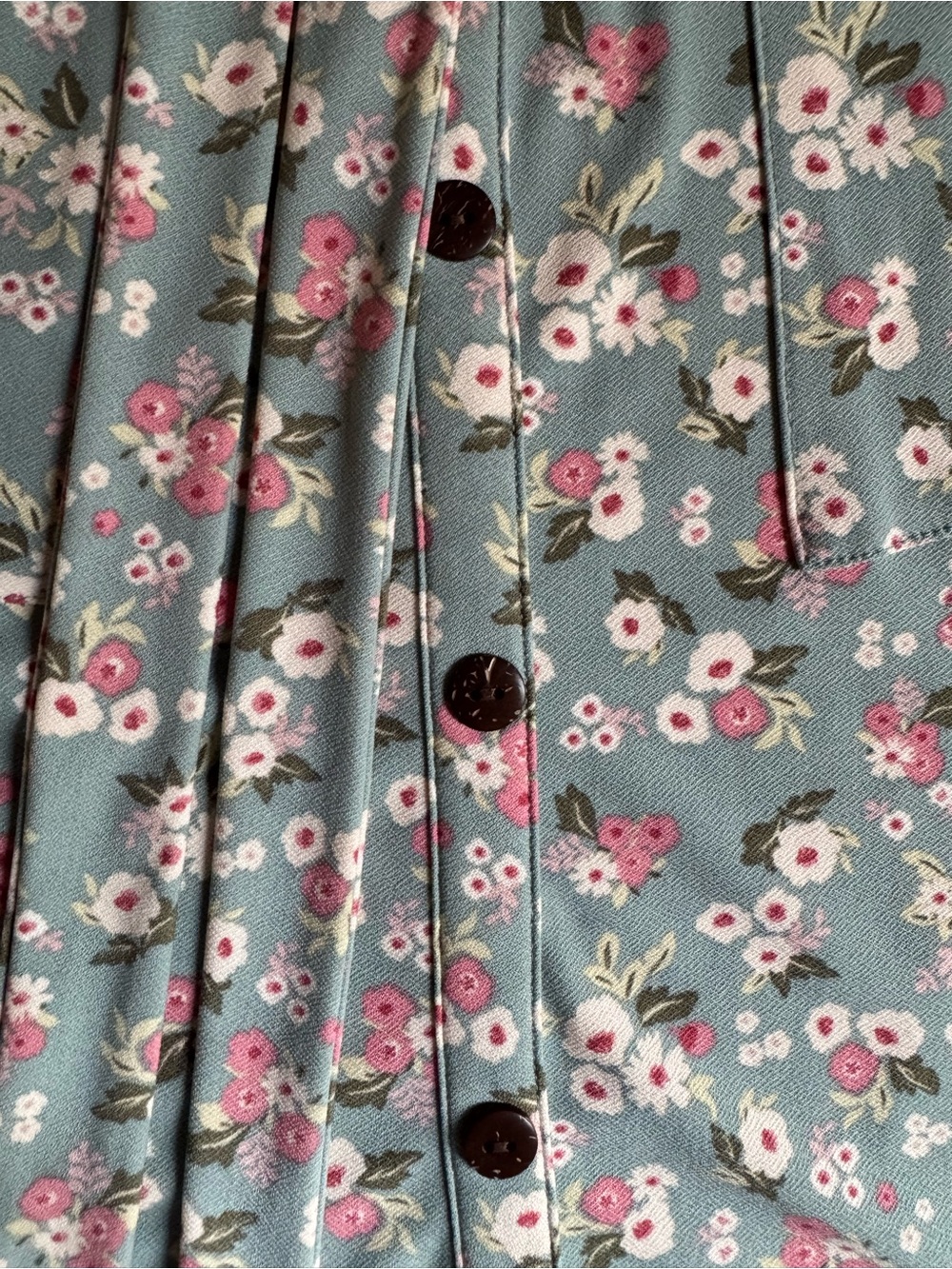 Monteau Blue Floral Dress with Pink Blossoms